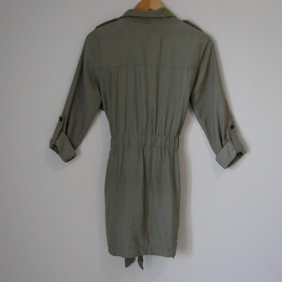 Duster Trench Coat Utility Olive Green Waterfall Front Flowy Size XS Small - Picture 13 of 16